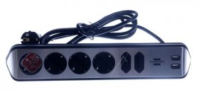 Brennenstuhl Six-way Trailing Socket - Estilo Ecksteckdosenleiste Mit Usb-ladefunktion 6fach 4x Schutzkontakt & 2x Euro Silber-schwarz
