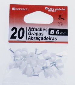 Inotech Cable Support - 20 Plastic Cable Clips 6mm White -