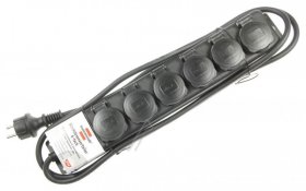 Brennenstuhl Six-way Trailing Socket - Six-way Trailing Socket Outdoor Black 2m
