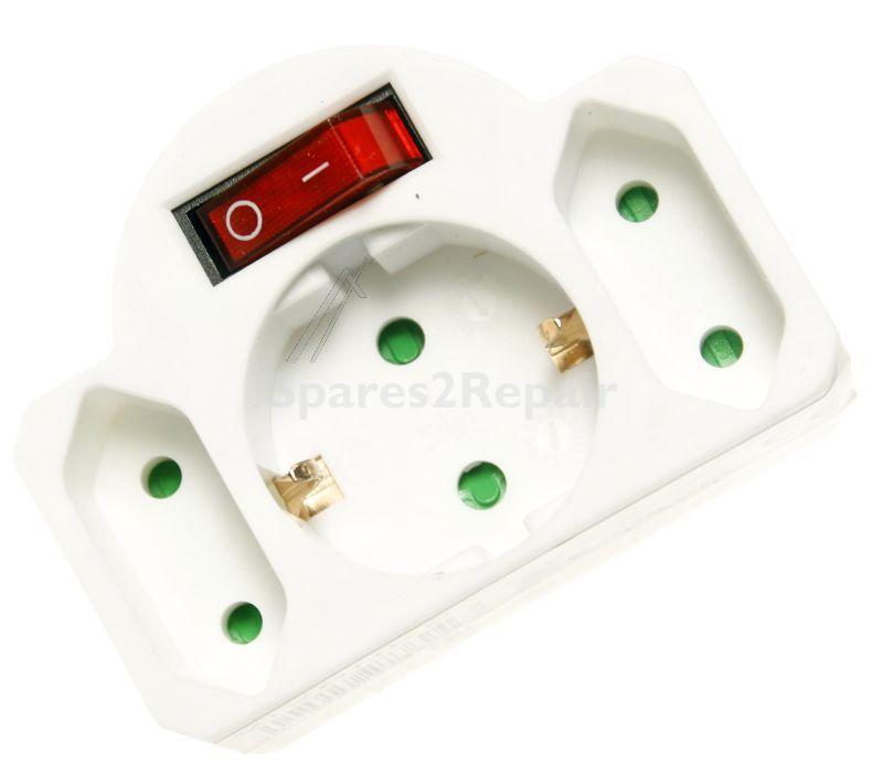 VIVANCO Three-way Plug Adaptor AS 3W SCHUKO ADAPTOR WITH ROCKET SWITCH 1X SCHUKO+ 2 EURO SOCKETS 27369