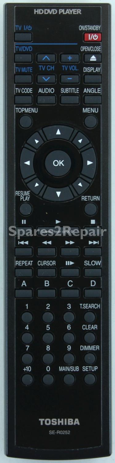 Toshiba SER0252 SE-R0252 HDDVD Player Remote Control (Original)